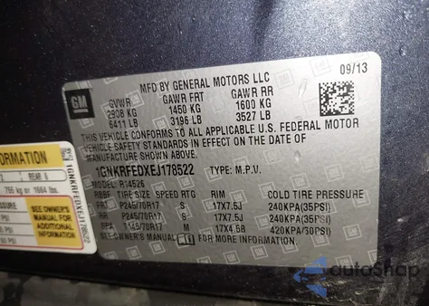 2014 Chevrolet Traverse Ls из США, поврежденный, VIN 1GNKRFEDXEJ178522